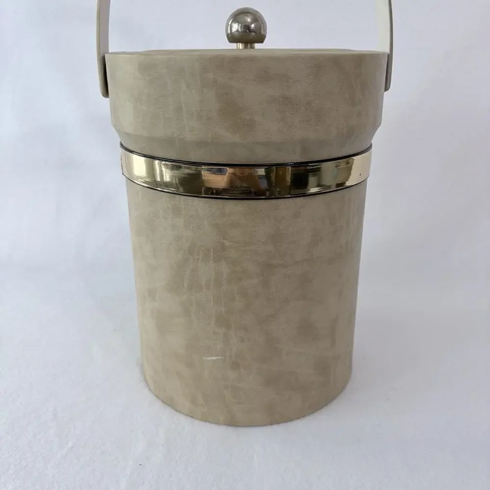 Shelton Designs Ice Bucket Tall Handle Tan MCM Quiet Luxury 70s Beach Bar USA